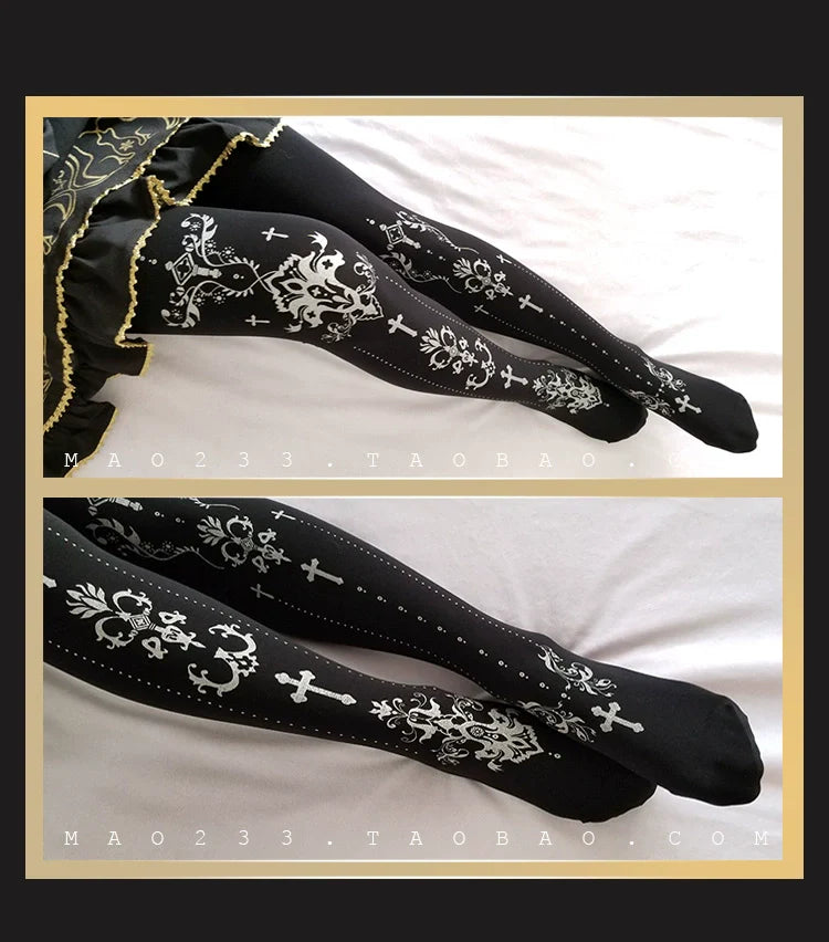 Wulala Mew - Elegant Lolita Pantyhose Daily Gold Foil Printing Tights