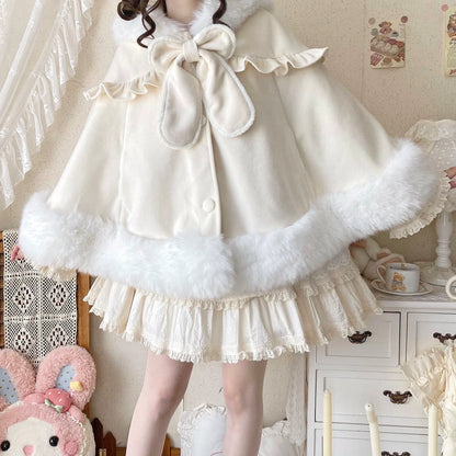 Qianmu - Lop Bunny - Kawaii Lolita Plush Hooded Cape