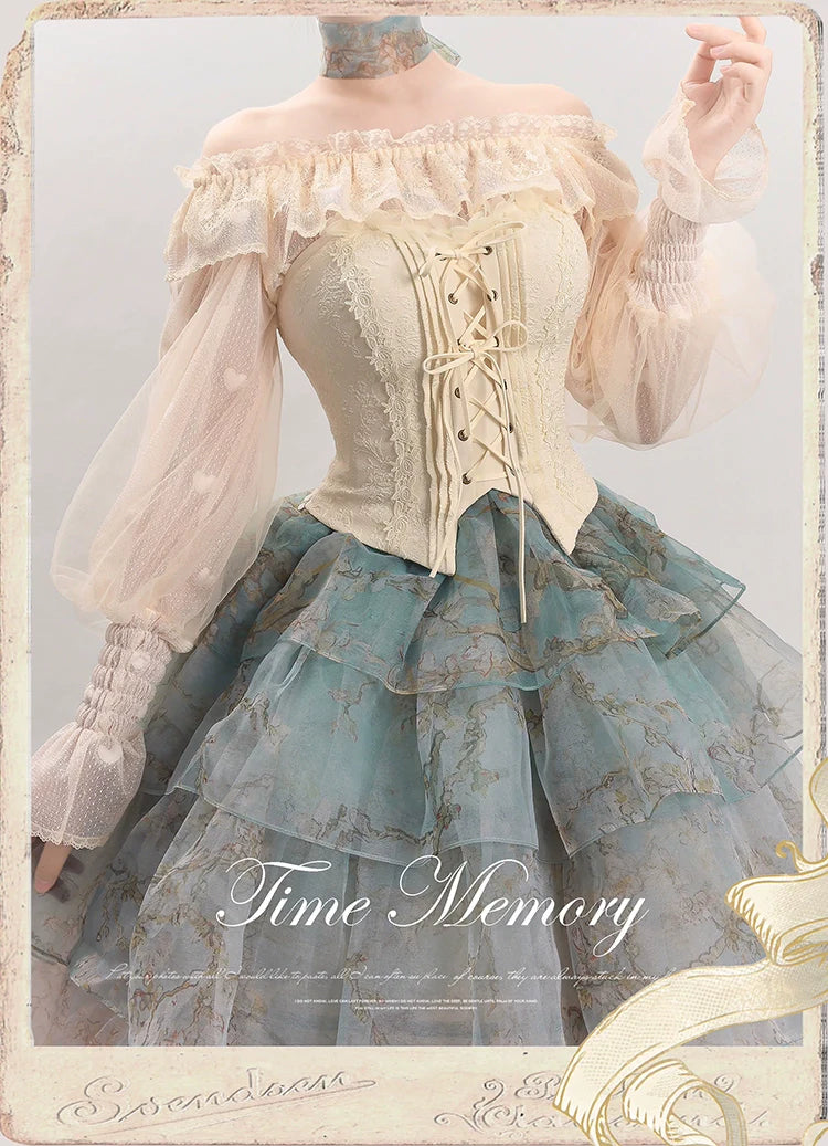 Time Memory - Layered Heart - Sheer Classic Shirt with Mutton Sleeves & Polka Dot