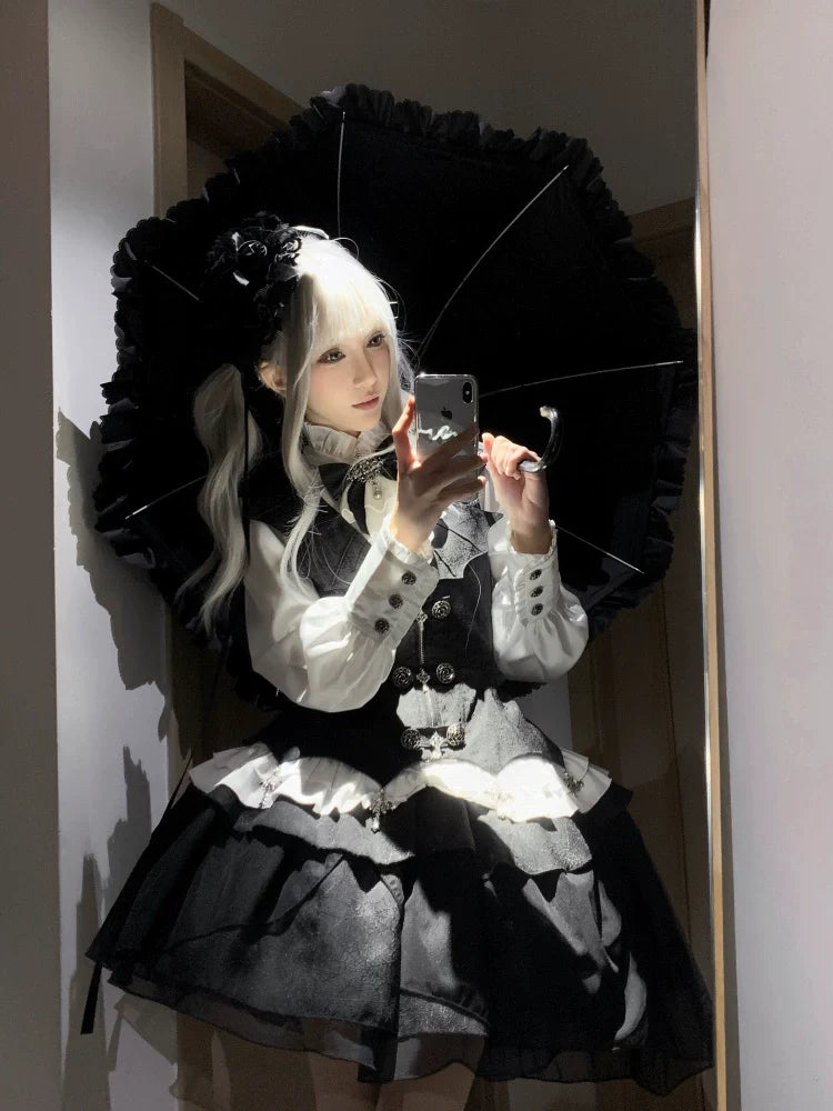 Letters from Unknown Star - Bloodline Duke - Gothic Lolita SK Suit Spider Web Vest and Blouse
