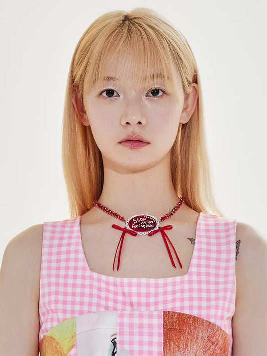 Red ribbon lace necklace【s0000009520】