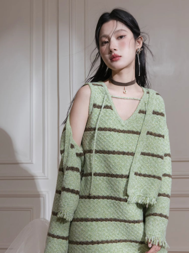 Wool cardigan + dress set【s0000007208】