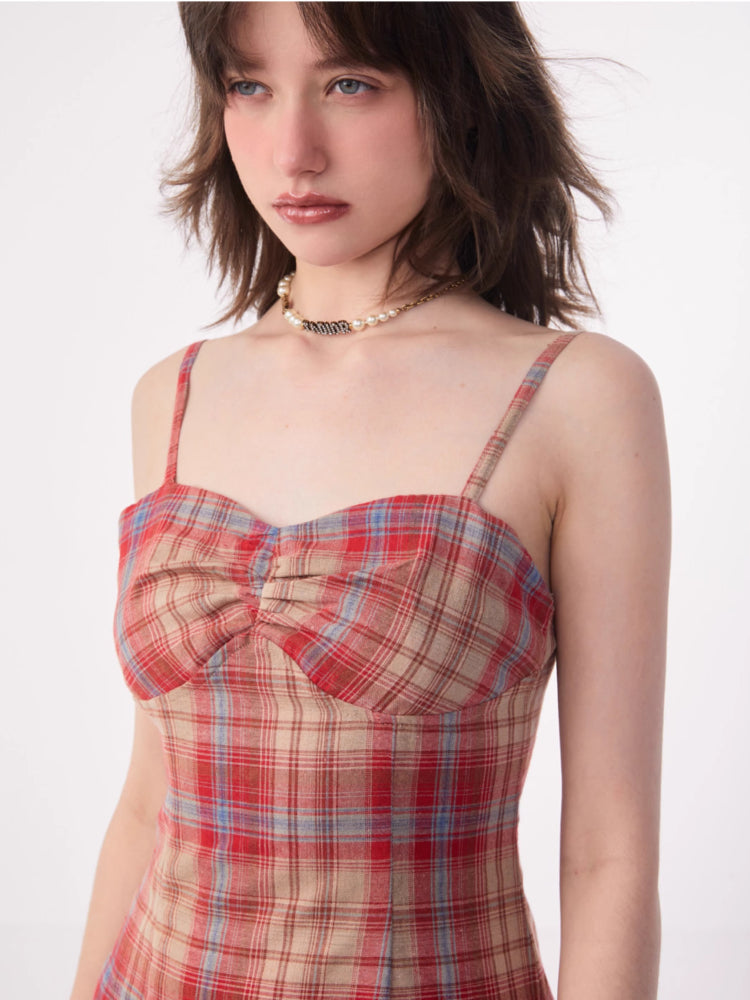 Retro plaid suspender dress【s0000007831】