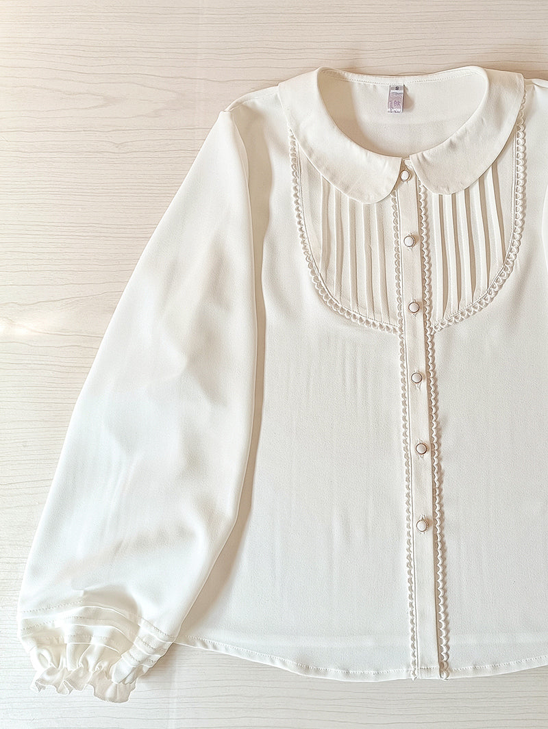 Youlan Lane - Elegant Lolita Chiffon White Long Sleeve Blouse