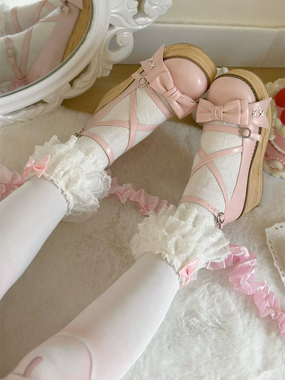 SeeYou - Sweet Cake - Sweet Lolita Platform Shoes Wood Grain