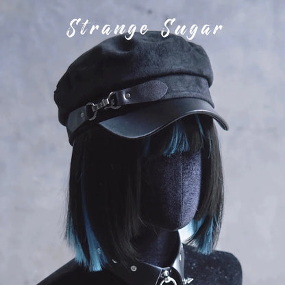 Strange Sugar - Gothic Lolita Hat Leather Buckle Lolita Newsboy Hat