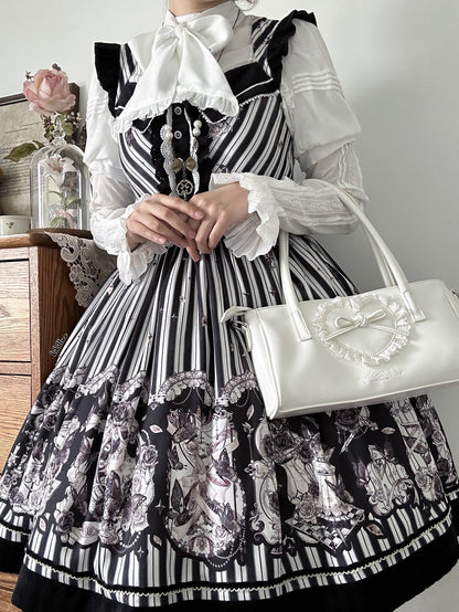 Little Bear - Gothic Lolita Black and White Striped JSK Set