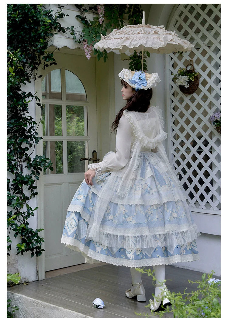 With PUJI - Letter and Poetry - Classic Lolita JSK Suit Four-tiered Twins Dress