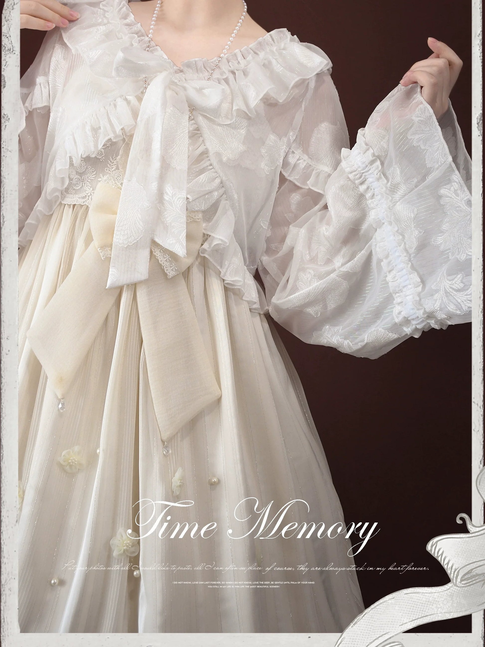 Time Memory - Xianbei - Sweet Lolita Chiffon Lantern Sleeve Cardigan with Bow