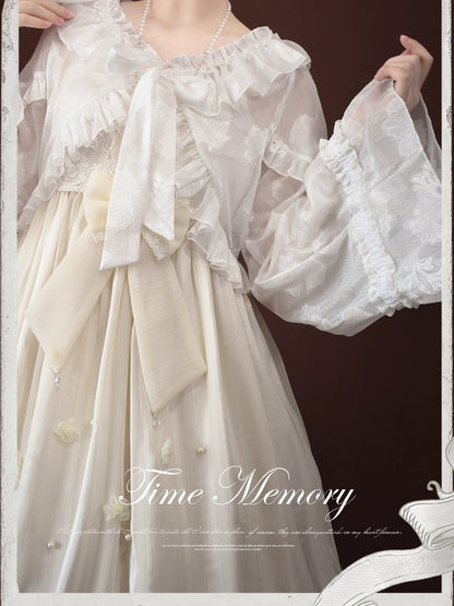 Time Memory - Xianbei - Sweet Lolita Chiffon Lantern Sleeve Cardigan with Bow