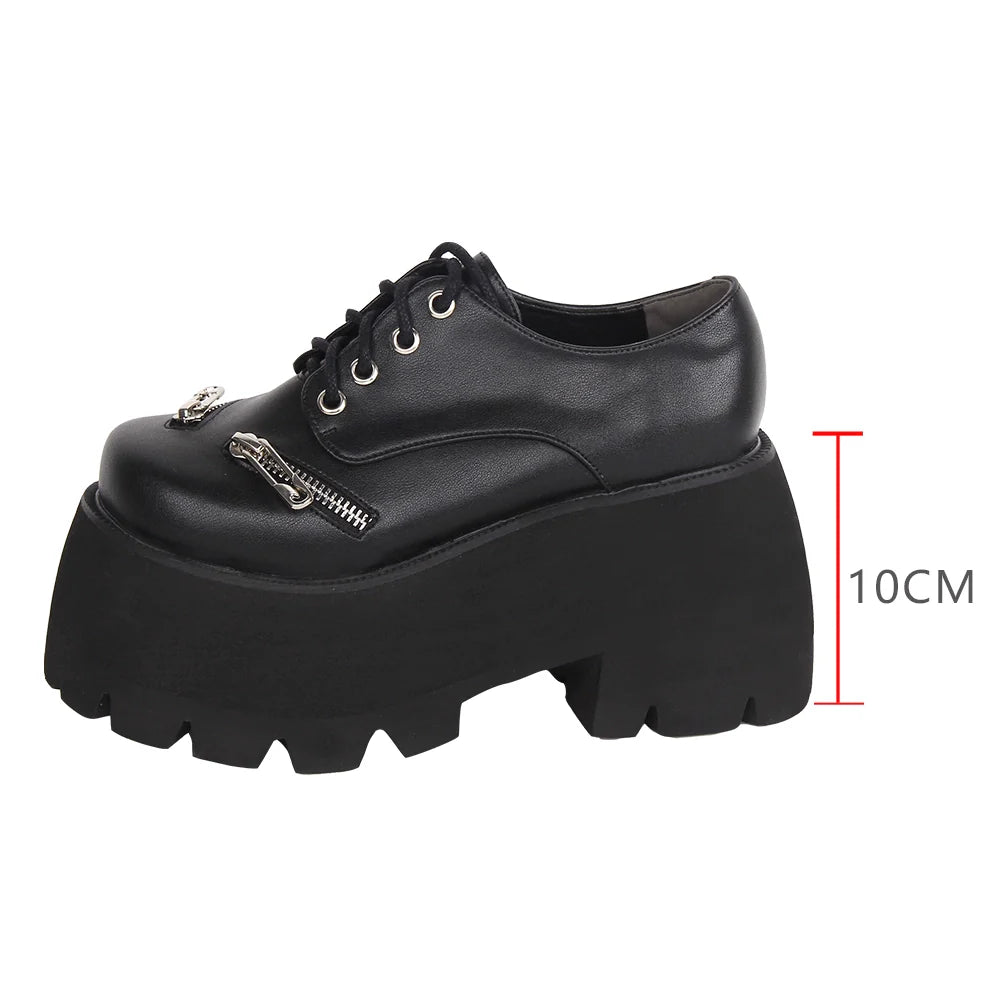 Angelic Imprint - Punk Lolita Round Toe Black Platform Shoes