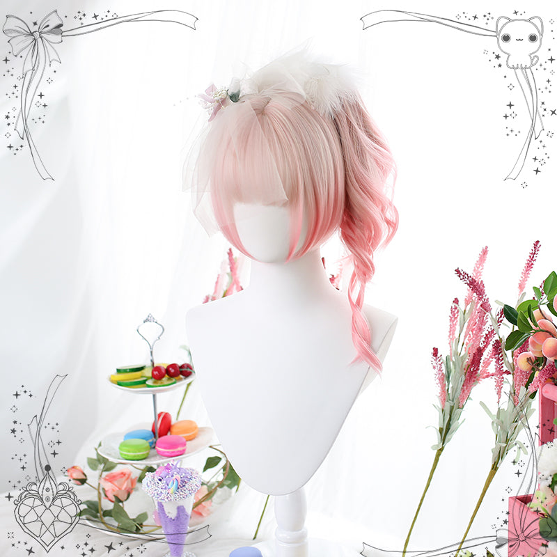 Dalao Home - Sweet Lolita Gradient Peach Pink Long Curly Wig