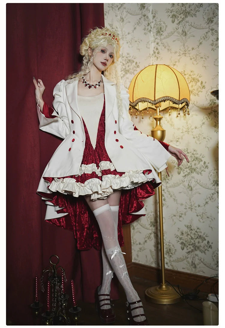 With PUJI - Mary's Heart - Classic Lolita Bodice Dress with Invisible Strap Irregular Coat
