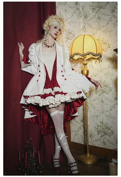 With PUJI - Mary's Heart - Classic Lolita Bodice Dress with Invisible Strap Irregular Coat