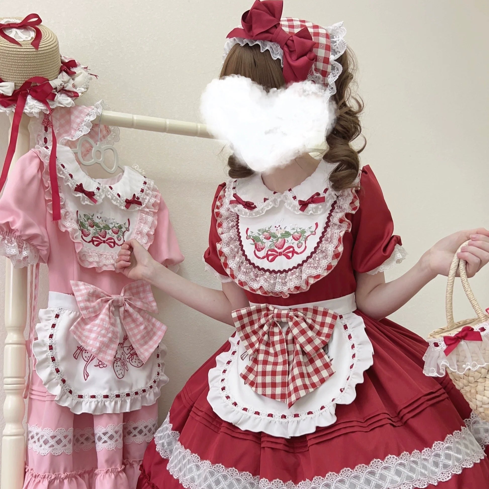 Sugar Girl - Strawberry Tea - Sweet Red Lolita OP Dress Short Sleeve Apron Dress
