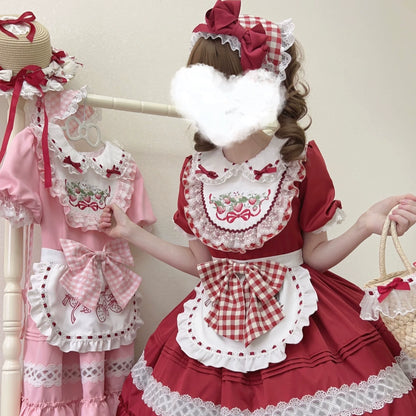 Sugar Girl - Strawberry Tea - Sweet Red Lolita OP Dress Short Sleeve Apron Dress