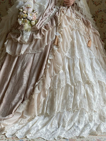 Guaji - Isabella - Wedding Lolita OP Bridal Dress with Tiered Petticoat and Trailing