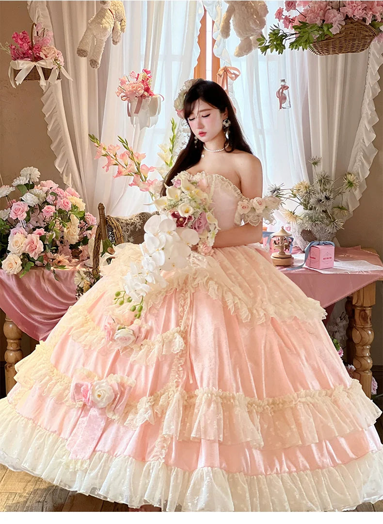 Diamond Honey - Love and Roses - Princess Bridal Wedding Lolita Dress With Rose Detail and Tiered Skirt