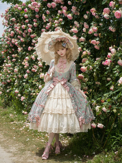 Miss Point - Lilyka Garden - Classic Lolita OP Dress Set Elegant Floral Wall Princess Sleeve