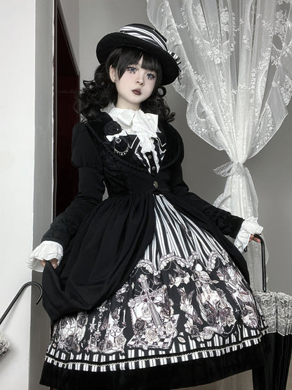 Little Bear - Gothic Lolita Black and White Striped JSK Set