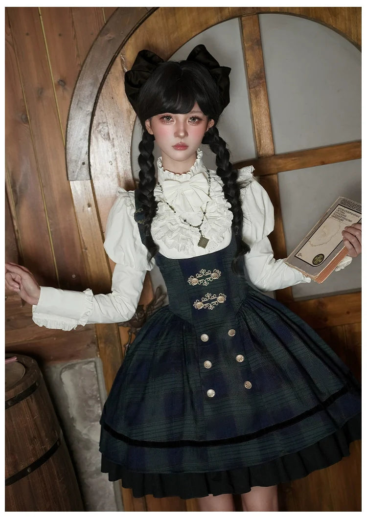 With PUJI - Berlin Souvenir - Plaid Preppy Style Lolita Bust Supporting JSK Outfit
