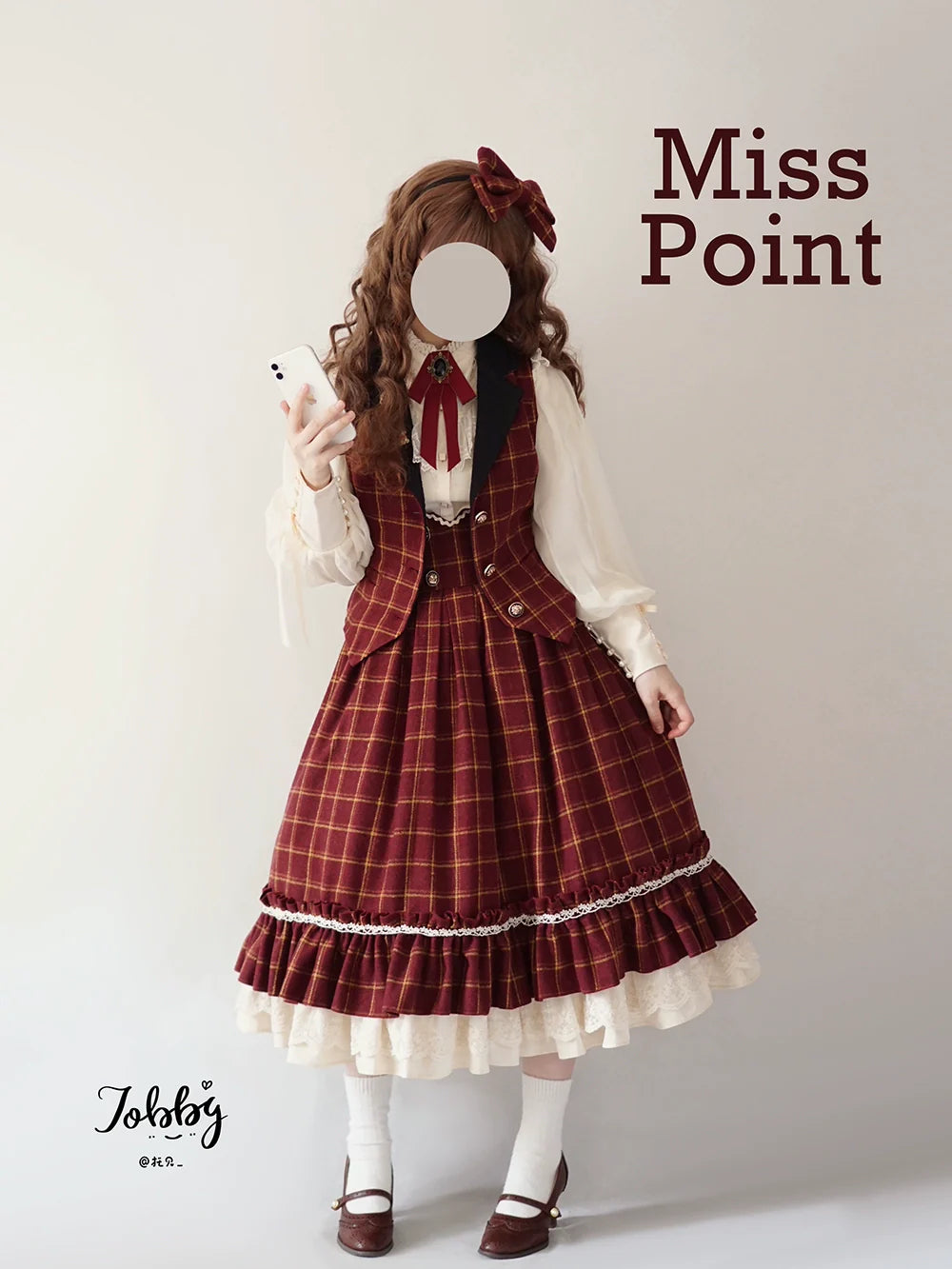 Miss Point - Rose - Elegant Lolita Fishbone Grid Skirt Customized