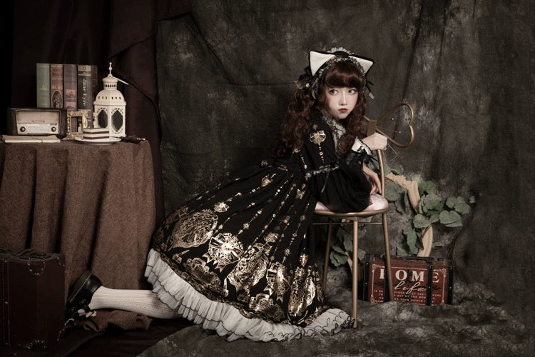 Ilovexiaolu - Foil-Stamped Fairytale Town - Animal Print Gothic Lolita Dress