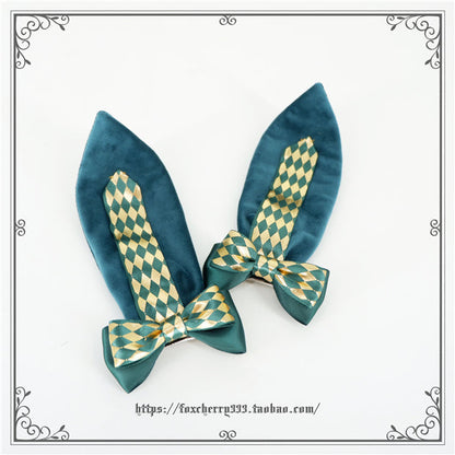 Fox Cherry - Green Lattice Rabbit Ear Bow Lolita Hat Headdress