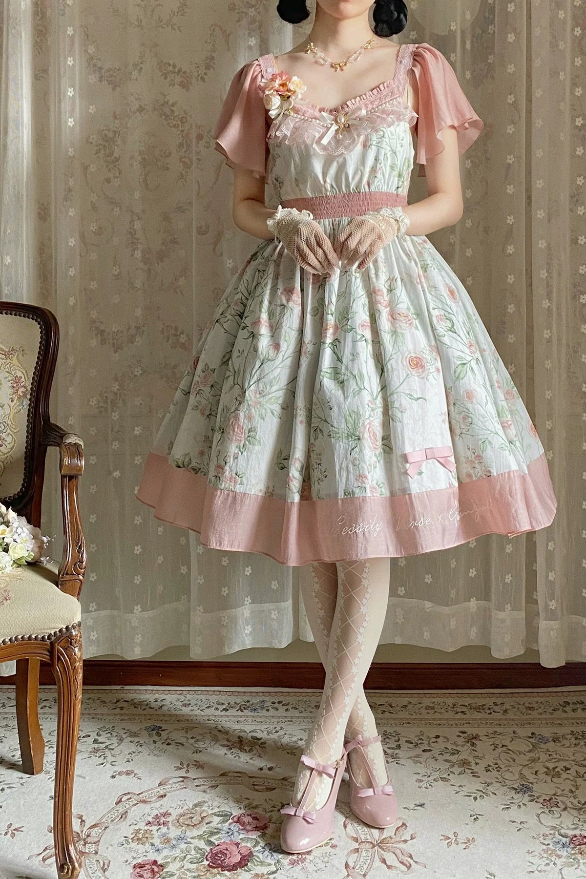 EESSILY - The Rose Dowry - Daily Cotton Lolita OP Dress V-neck Dress
