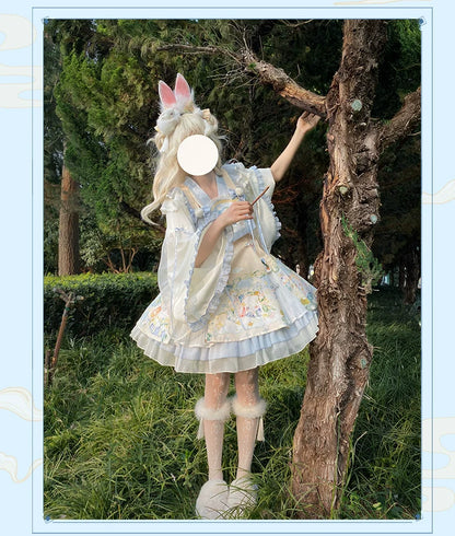 YingLuoFu - Laurel - Kawaii Han Lolita Jumper Dress Rabbit Print