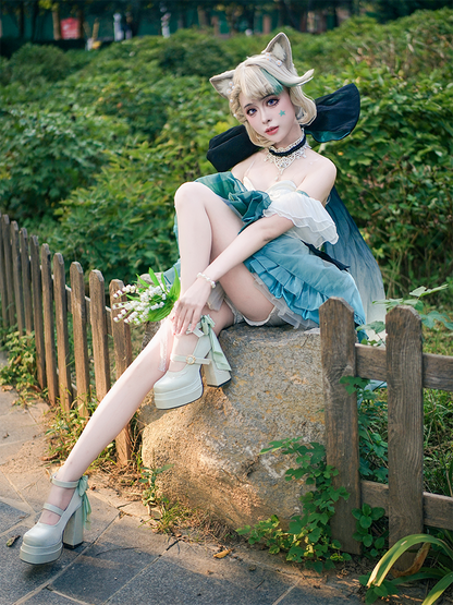 Dreamland - Floating Dream Lily - Elegant Lolita High Heel Shoes, Detachable Bow