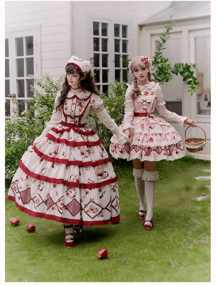 With PUJI - Apple Orchard - Country Lolita SK Embroidered Twins Lolita Top Skirt