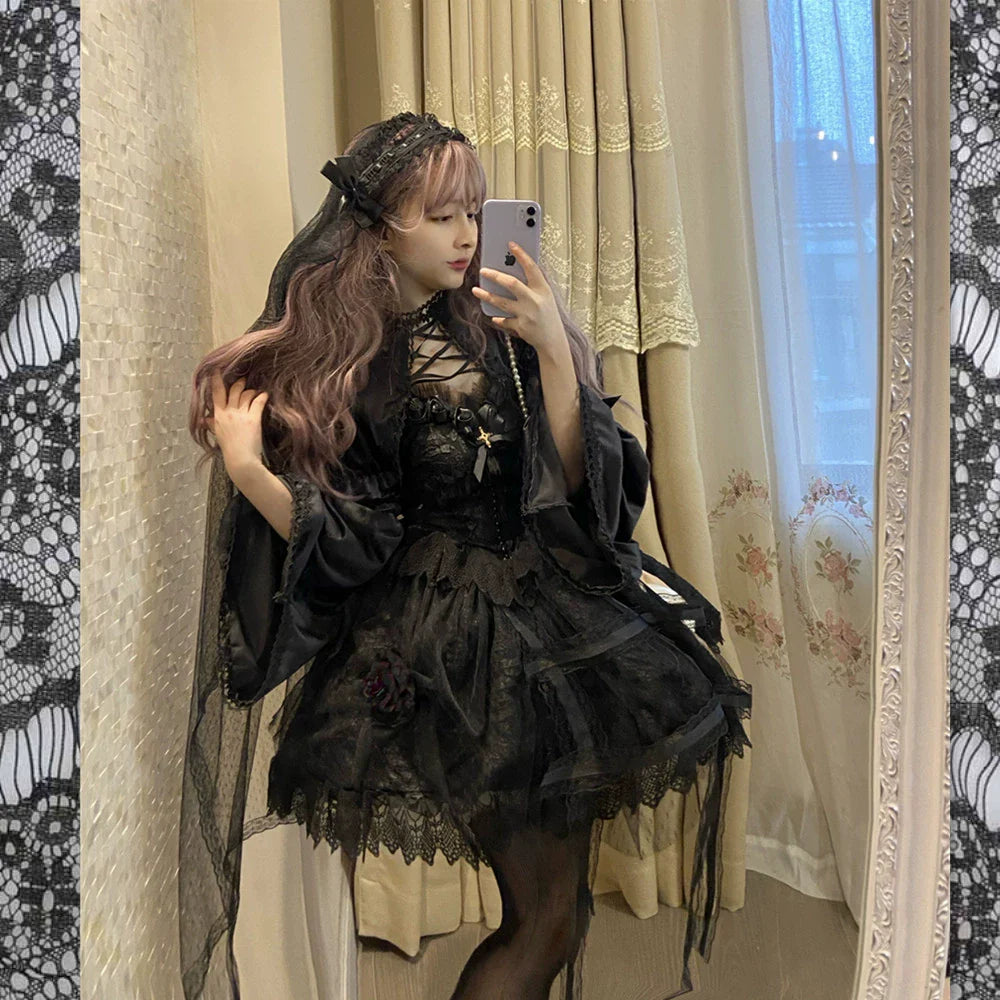 Doujiang - Rose Cage - Gothic Lolita Dress Black Suspender Dress