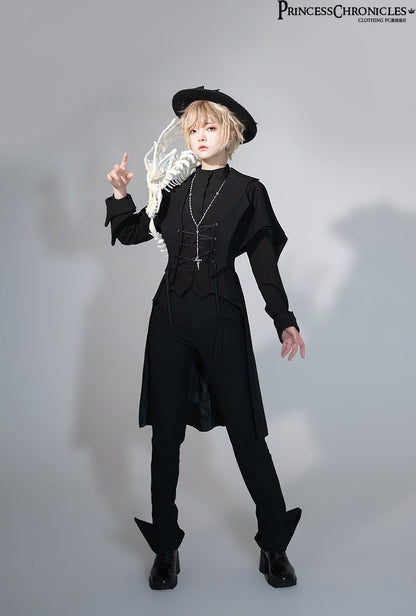 Princess Chronicles - Yan Ye - Ouji Lolita Black Shirt, Irregular Hem
