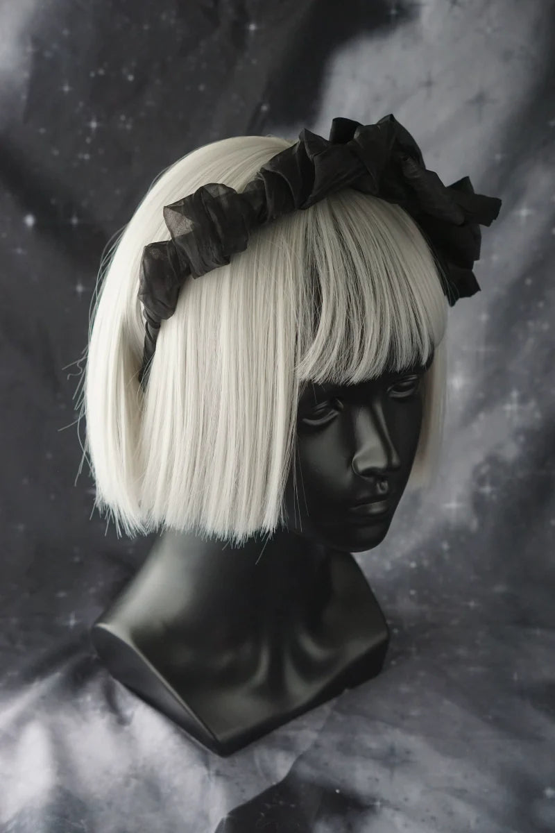 Strange Sugar - Gothic Lolita KC Black Wine Red Ruffled Bow Hair Accessories