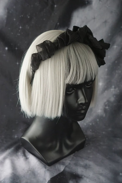 Strange Sugar - Gothic Lolita KC Black Wine Red Ruffled Bow Hair Accessories