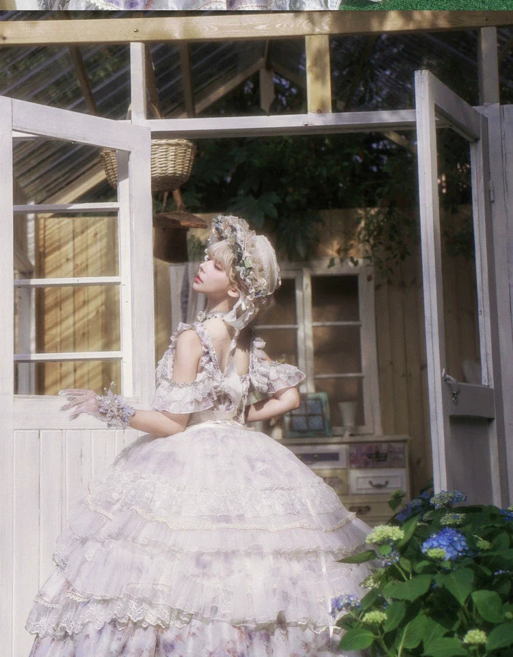 Cat Fairy - Rose Letter - Gorgeous Lolita JSK Princess Dress Chiffon Floral Printed Blue Dress