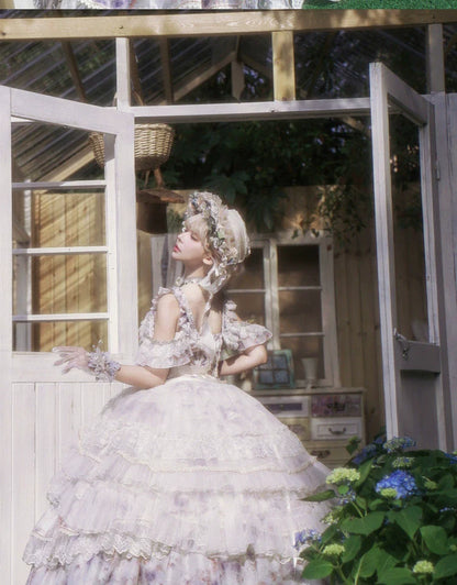 Cat Fairy - Rose Letter - Gorgeous Lolita JSK Princess Dress Chiffon Floral Printed Blue Dress