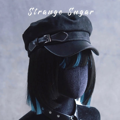 Strange Sugar - Gothic Lolita Hat Leather Buckle Lolita Newsboy Hat