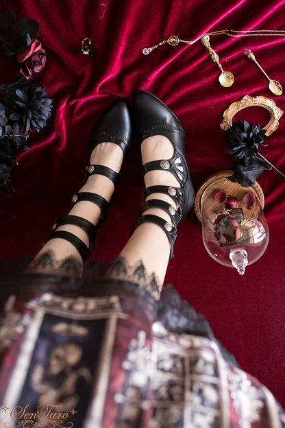 Sentaro - Floral Carved - Vintage Lolita Shoes Mary Jane Hollow-out Ankle Boots