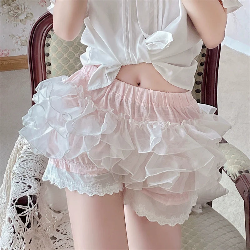Sugar Girl - Cotton Lolita Bloomers Ruffled Hem Cake Safety Shorts