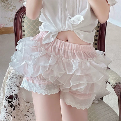 Sugar Girl - Cotton Lolita Bloomers Ruffled Hem Cake Safety Shorts