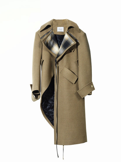 Fake Two Pieces Asymmetric Woolen Coat