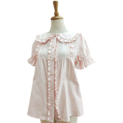 Yilia - Short Sleeve Cotton Lolita Blouse Shirt