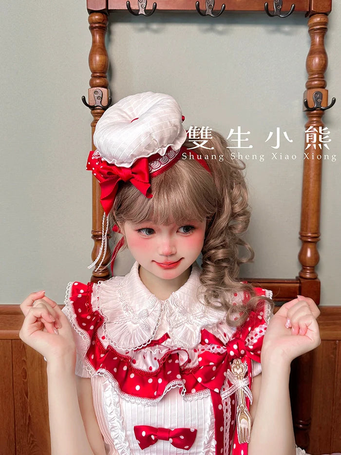 Shuang Sheng Xiao Xiong - Bite The Cake - White Sweet Lolita Blouse, Lace-Up Back