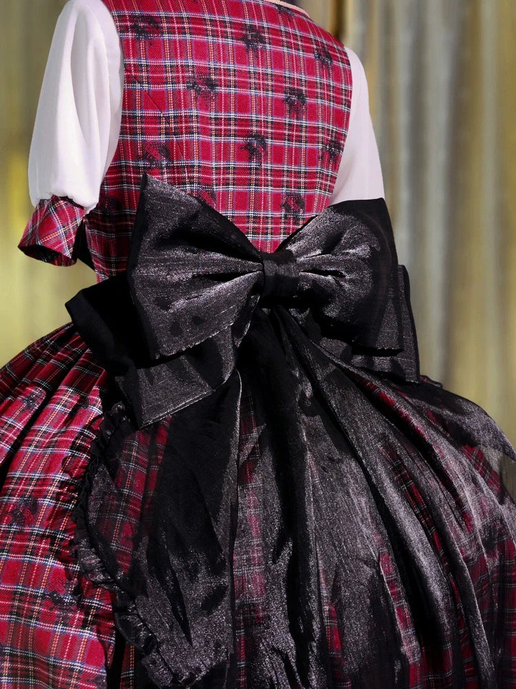 Forest Fluorescent Carps - IP Collab Sweet Lolita Performance Outfit Red Plaid JSK Full Set