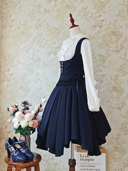 Sentaro - Pleated Irregular Knit Floral Slim Fit Vest and Half Skirt Set