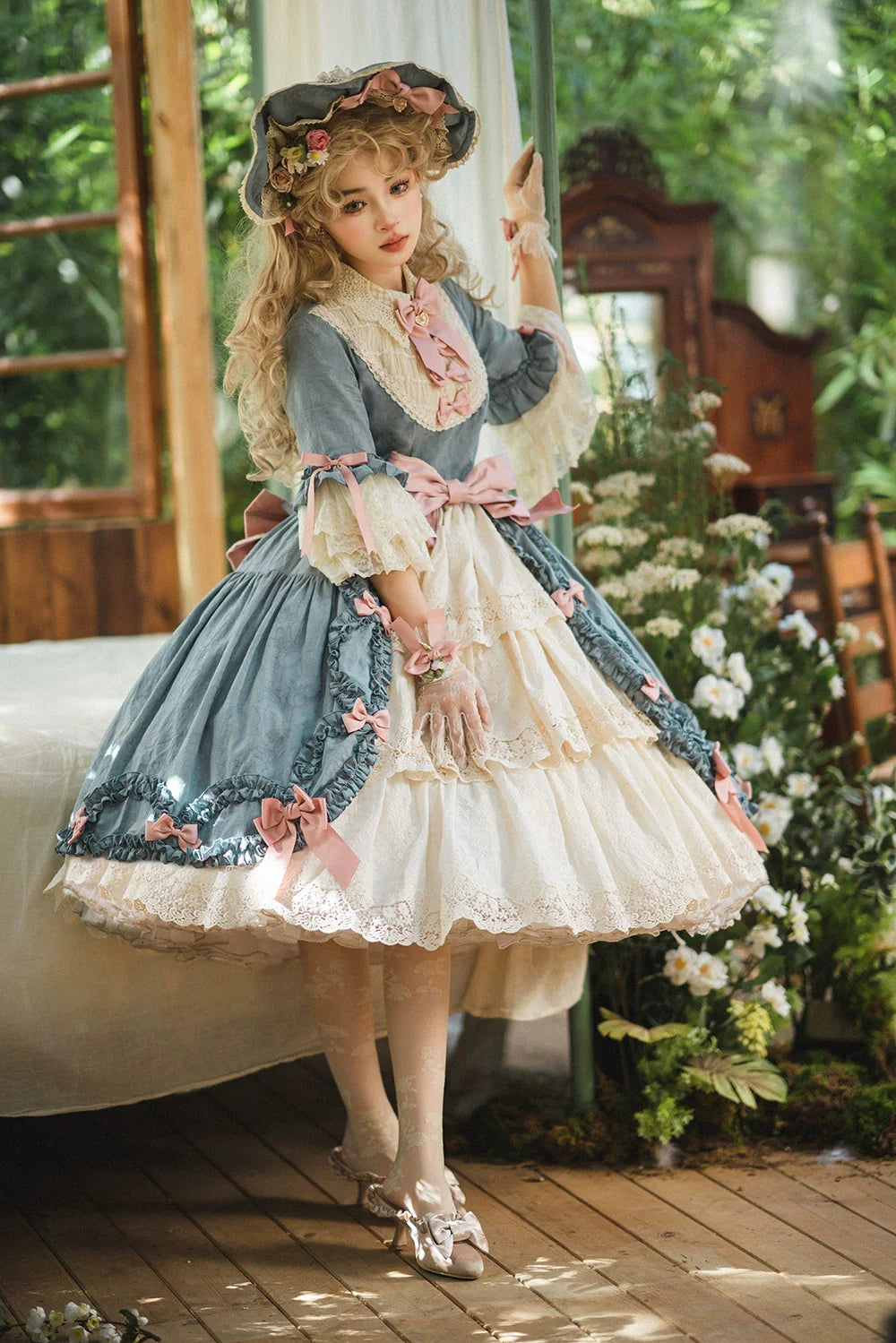 Miss Point - Lilyka Garden - Classic Lolita OP Dress Set Elegant Floral Wall Princess Sleeve