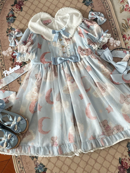 Polaris Lolita - Starry Wish Bear 2.0 - Kawaii Lolita OP Dress with Short Puffy Sleeves