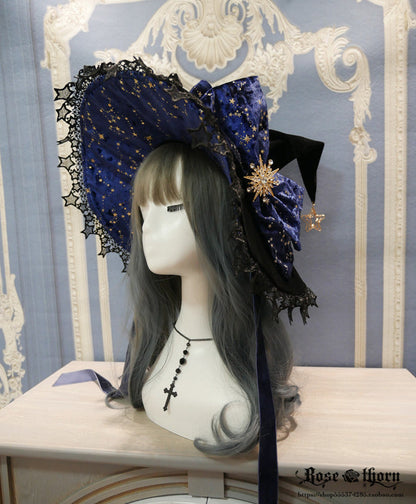 Rose Thorn - Polar Night Sky - Halloween Gorgeous Gilding Lolita Witch Hat